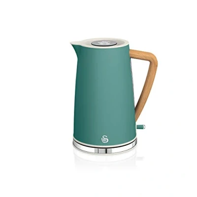 Afbeelding van Swan Nordic Ultra Elektrische waterkoker, draadloos, modern design, 1,7 l, 2200 W, handvat in houtlook, automatische uitschakeling, groen