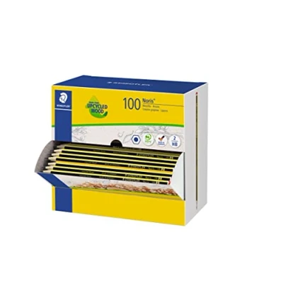 Afbeelding van STAEDTLER Noris 120 Potlood 120, Made from Upcycled Wood, antislip zacht oppervlak, hoge boekvastheid, kwaliteit, in Germany, 100 stuks pendispenser, hardheidsgraad HB, 120HBCA1 P