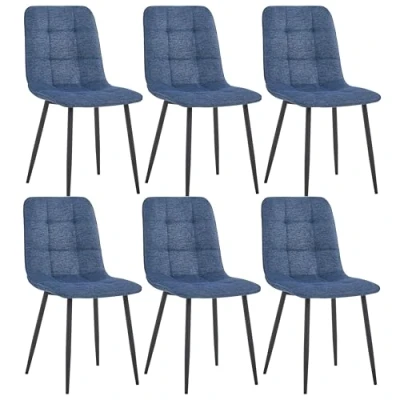 Afbeelding van Colenis® Ela Eetkamerstoel Set Van 6 Blauw Linnen Stof Industrieel