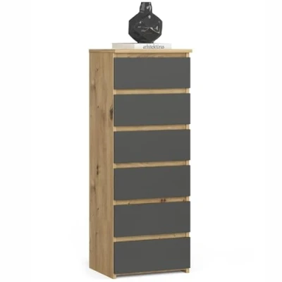 Afbeelding van AKORD dressoir met 6 laden, rolladen, ladekast, kledingkast, plank, robuust, universeel design, Artisan eiken en grafietgrijs front