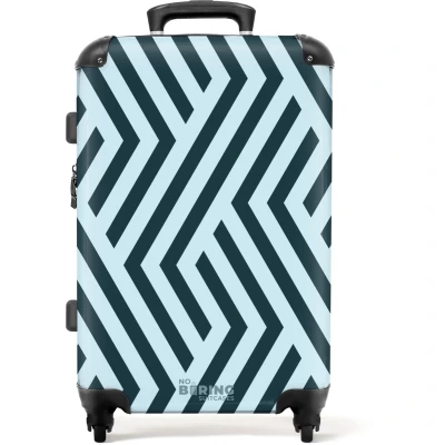 Afbeelding van NoBoringSuitcases.com Grote koffer Donkerblauwe lijnen op lichtblauwe achtergrond Reiskoffer met 4 wielen Trolley wieltjes Rolkoffer groot 72 liter Ruimbagage valies 20kg Valiezen voor volwassenen