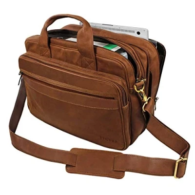 Afbeelding van STILORD &#039;Leopold&#039; Schoudertas Heren Lerarenzak Notebook Zak Laptop Unitasche College echt buffelleer, Kleur:zadel bruin