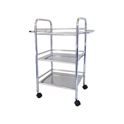 Afbeelding van ASPECT Lucy 3 Tier Plank Trolley/Opslag Rolling Cart met 2 Handvatten, Metaal, Chroom, 58,5x32x74cm