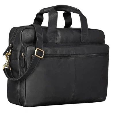 Afbeelding van STILORD &#039;Thompson&#039; Aktetas Laptop Leer Vintage Werktas voor 15&#039; Laptops Grote Business Bag Zakelijke Leraarstas Lederen Schoudertas Heren Dames Echt Leer, Kleur:zwart