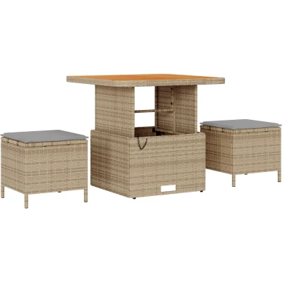 Afbeelding van vidaXL 3 delige Tuin Eetset met Kussens Beige Poly Rattan Acaciahout