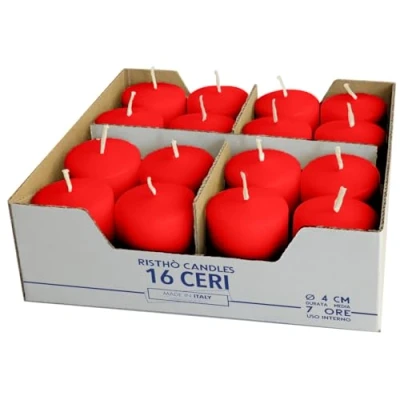 Afbeelding van 16 kaarsen, diameter 4 cm, hoogte 5 rood