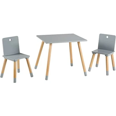Afbeelding van roba Houten kindertafel met 2 stoeltjes (Grijs)