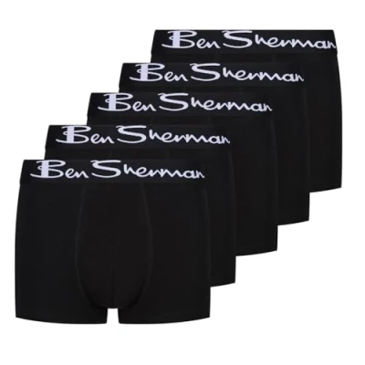 Afbeelding van Ben Sherman Heren U5_1399_BS_L Podrick Black Boxer Shorts, Soft Touch Katoen met contrasterende witte elastische tailleband Comfortabel en ademend ondergoed Pack van 5, L