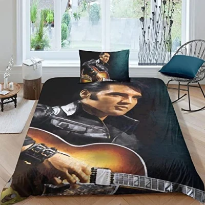 Afbeelding van LENTLY Elvis Presley Beddengoedset, dekbedovertrek, zachte microvezel dekbedovertrek met 3D printontwerp voor kinderen, tieners, volwassenen, 2 delige set ritssluiting, eenpersoons (135 x 200 cm)