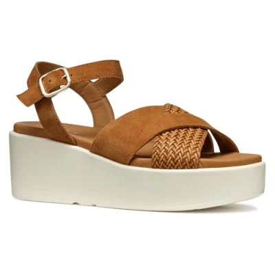 Afbeelding van Geox Sandalen met plateauzool, Dames, Maat: 38, Cognac Leer/ synthetisch