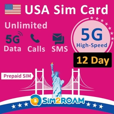 Afbeelding van Prepaid simkaart voor in de VS, onbeperkte snelle 5G /4G LTE dataverbinding VS (inclusief Hawaï), onbeperkt bellen en SMS herlaadbaar (12 dagen)