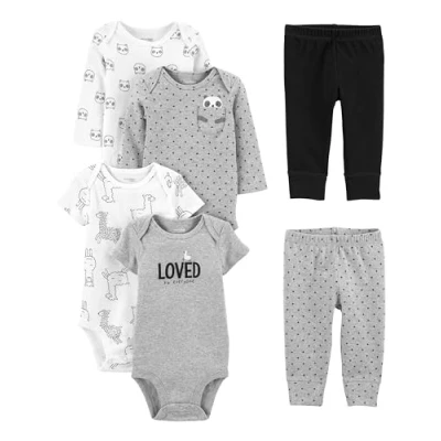 Afbeelding van Simple Joys by Carter&#039;s Baby 6 delige neutrale bodysuits (korte en lange mouw) broek set peuter layette, panda&#039;s/lama&#039;s/geliefd, 0 3 maanden (Pack van 6)