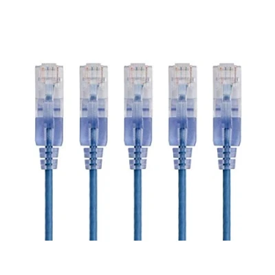 Afbeelding van Monoprice Cat6A Ethernet patchkabel 7 feet blauw Netwerk internetkabel RJ45, 550Mhz, UTP, puur kale koperdraad, 10G, 30AWG, 5 pack SlimRun Serie