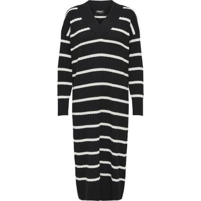 Afbeelding van Only Jurk Onlnew Tessa L/s Midi V Dress Knt N 15236372 Black/w.pumice Dames Maat S
