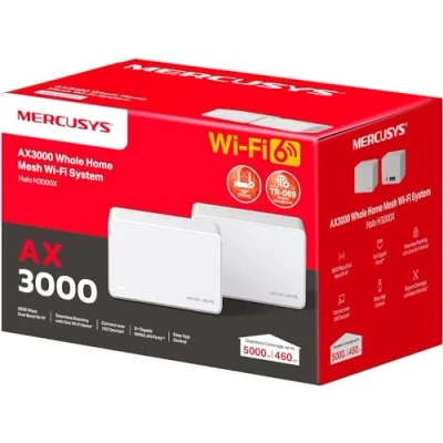 Afbeelding van Mercusys Halo H3000X (2 pack) draadloze router 6 mesh, AX3000, dual band, bereik tot 420 m², 3 x Gigabit poort per schijf, netwerkbeheer, eenvoudige installatie met app, WPA3