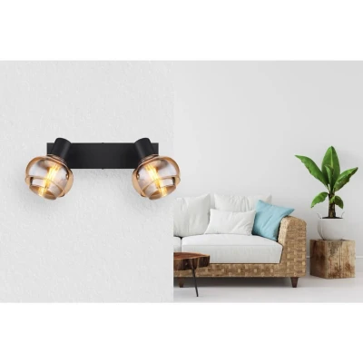 Afbeelding van Globo Zwarte plafondlamp Tokki 2 lichts amber smoke glas 54309 2B