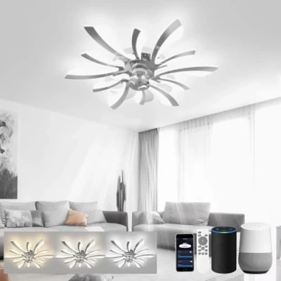 Afbeelding van LJX Kroonluchter plafondventilator, 78 cm, plafondlamp, compatibel met Alexa, timer, stil, 6 snelheden, omkeerbaar, voor slaapkamer, woonkamer, chroom