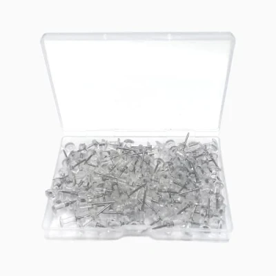Afbeelding van 100 stuks transparante punaises, punaises met plastic doos, kaart nagelpinnaalden, kussens, doorzichtige pinnen voor doe het zelf, bulletin board, kurkborden, wandkaarten
