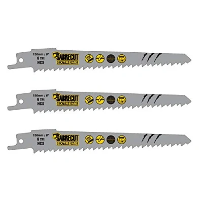 Afbeelding van 3 x SabreCut SCRS644D_3 150 mm 6 TPI S644D Reciprozaagbladen voor snel zagen van hout Compatibel met Bosch Dewalt Makita en vele anderen