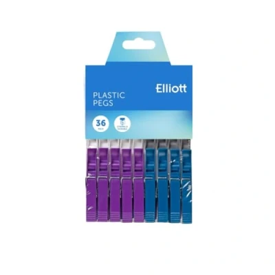 Afbeelding van Elliott Kunststof haringen met metalen veer, verschillende kleuren, 36 stuks, onmisbaar voor dagelijks gebruik, verpakking in meerdere kleuren