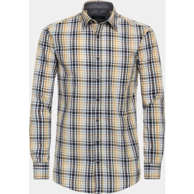 Afbeelding van Casamoda Freizeit Kariert Casual FIT Overhemd, Heren, Maat: Large, Gelb