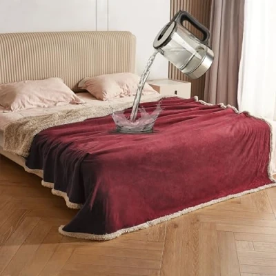 Afbeelding van Catalonia Classy Waterdichte deken, sprei bed bank gooi gezellige deken slipcover couch protector waterafstotende fleece sherpa voor 203x152cm, wine/taupe