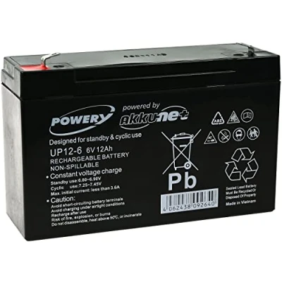 Afbeelding van akku net Lood Gel Accu voor Kinder voertuig auto (op accu) Quad 6V 12Ah (vervangt ook 10Ah), 6V, Lead Acid