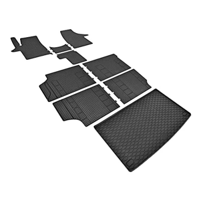 Afbeelding van Z4L Rubberen vloermatten en kofferbakkuip, een set geschikt voor VW T6 Multivan 8 stoelen vanaf 2015 tot 2019, L1 + Tunel