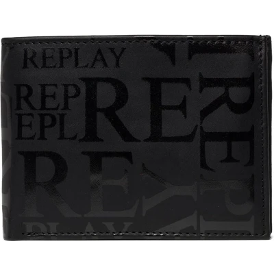 Afbeelding van REPLAY Leren Kaarthoes Bifold Wallet Black Zwart