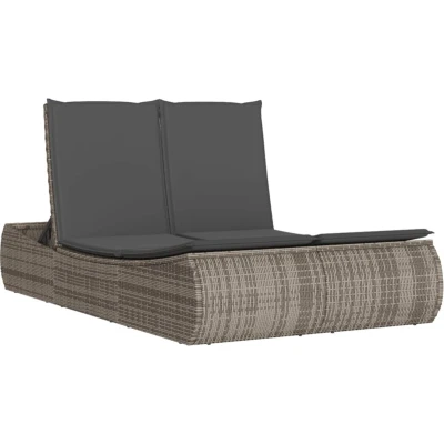 Afbeelding van vidaXL Ligbed 2 persoons met kussens poly rattan grijs