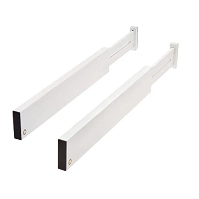 Afbeelding van iDesign Eco Wood Set met 2 opbergvakken, groot, verstelbaar, van Paulownia hout, ladeverdeler voor bestek en keukengerei, wit, uitbreidbare scheidingswanden