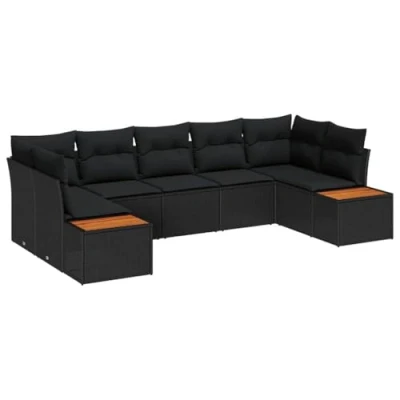 Afbeelding van vidaXL 7 delige Tuin Sofa Set met Kussens Zwart Poly Rattan