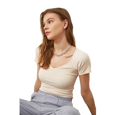 Afbeelding van Trendyol Zwarte Getailleerde Katoenen Stretch Gebreide Blouse Twoss21Bz0579