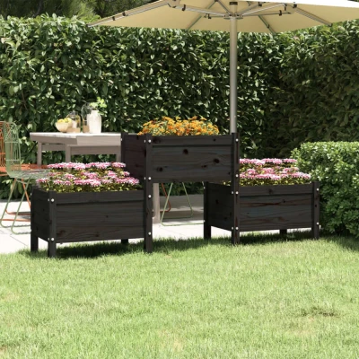 Afbeelding van Plantenbak 178,5x44x75 cm massief grenenhout zwart