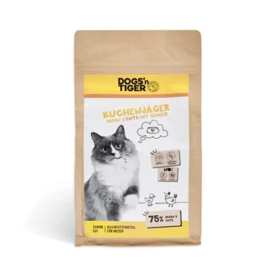 Afbeelding van Dogs&#039;n Tiger Senior droogvoer voor katten met 75% vleesgehalte, zonder suiker en granen (kip eend groenten, 1 x 1,5 kg)