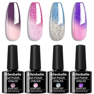 Afbeelding van Allenbelle Permanente nagellak voor nail art, soak off, uv, led, gellak, 4 stuks, 7,3 ml/stuk, 016