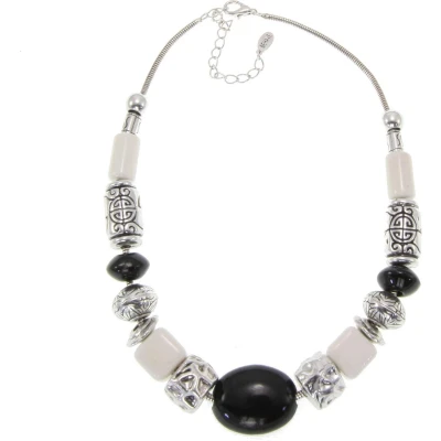 Afbeelding van Behave Ketting met zwarte, witte en decoratieve kralen