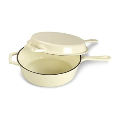 Afbeelding van Echtwerk 2 in 1 stoofpan en grillpan, gietijzeren braadpan met deksel, pan emaille coating, geschikt voor oven, grill, BBQ inductie, crème, 2,5 l, Ø 25,2 cm