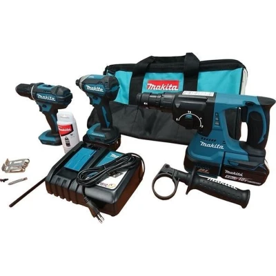 Afbeelding van Makita DLX3089T Combiset DHP482 Klopboormachine + DTD153 Slagschroevendraaier DHR243 boorhamer 18v 5,0 Ah accu (2 st) in Tas