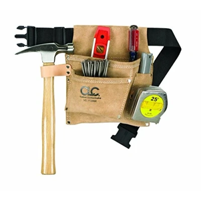 Afbeelding van Custom Leathercraft IP489X suède gereedschapstas en poly geweven riem, 3 zakken, lichtbruin
