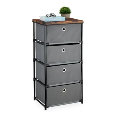 Afbeelding van Relaxdays bijzetkastje met 4 lades 85x43x33 cm industrieel woonkamer slaapkamer grijs bruin