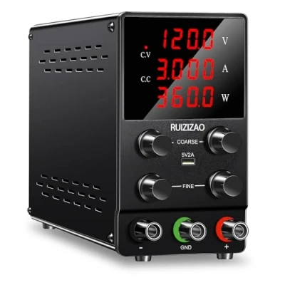 Afbeelding van RUZIZAO Laboratoriumvoeding, 120 V, 3 A, DC, verstelbaar, led display, 4 cijferig, met USB poort 5 V/2 voeding gestabiliseerd