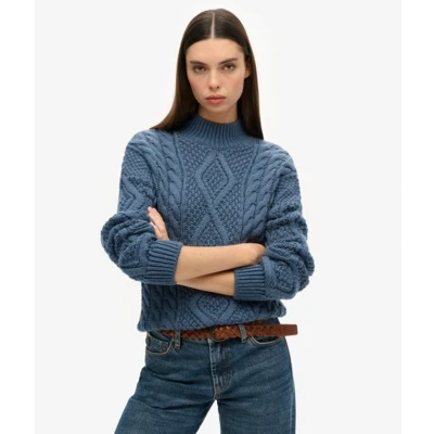 Afbeelding van Superdry ARAN Cable Trui, Dames, Maat: 36, Vintage denim blue