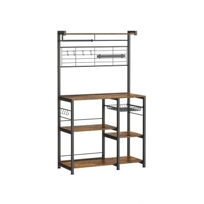 Afbeelding van Keukenplank Opbergrek Organizer Magneetstrip &amp; 12 Haken Bruin Zwart 42x90x167,3cm