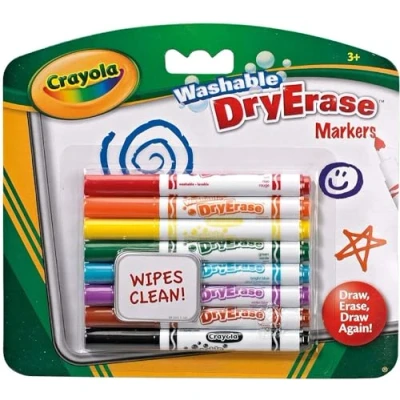 Afbeelding van CRAYOLA Washable Dry Erase Markers Assorted Colours (Pack of 8), Low Odour, Easy Wiping Colouring Fun!, Ideal for Kids Aged 3+