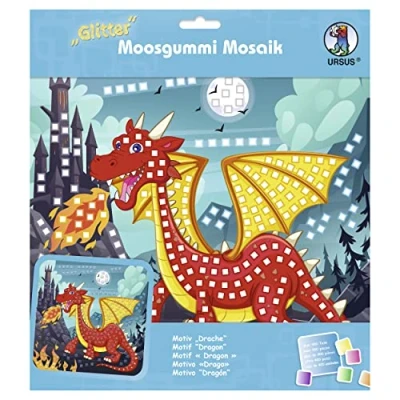 Afbeelding van Ursus 8420016 Glitter schuimrubber mozaïek afbeelding &quot;draak&quot;, knutselset voor een plakafbeelding van schuimrubberstickers, ca. 25 x cm met standaard, medium