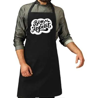 Afbeelding van Bon appetit / eet smakelijk chef kok keukenschort zwart voor heren Feestschorten