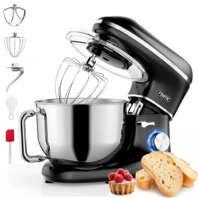 Afbeelding van Fentic Keukenmachine 2000W RVS Mengkom (6,2 L) Keukenrobot Mixer met Garde, Deeghaak en Menghaak Incl. Beschermhoes extra Accessoires Zwart
