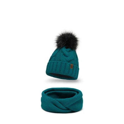 Afbeelding van Vivisence 7014 Beanie AND LOOP Scarf SET Sjaal, Dames, Maat: One Size, Dark turquoise