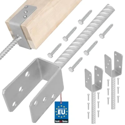 Afbeelding van KOTARBAU® Set van 2 paaldragers om in beton te gieten, U 51 mm, thermisch verzinkt staal, betonanker voor houten palen, ribbelstaal, paalanker, bodemhuls, paalschoenen, hekpalen, hout